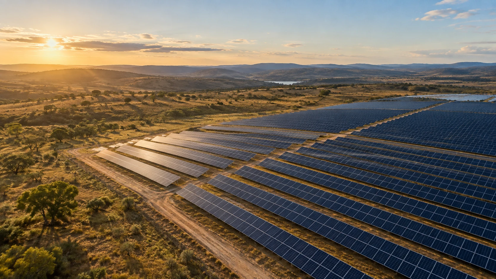 Vista aérea ilustrativa de uma usina de energia solar